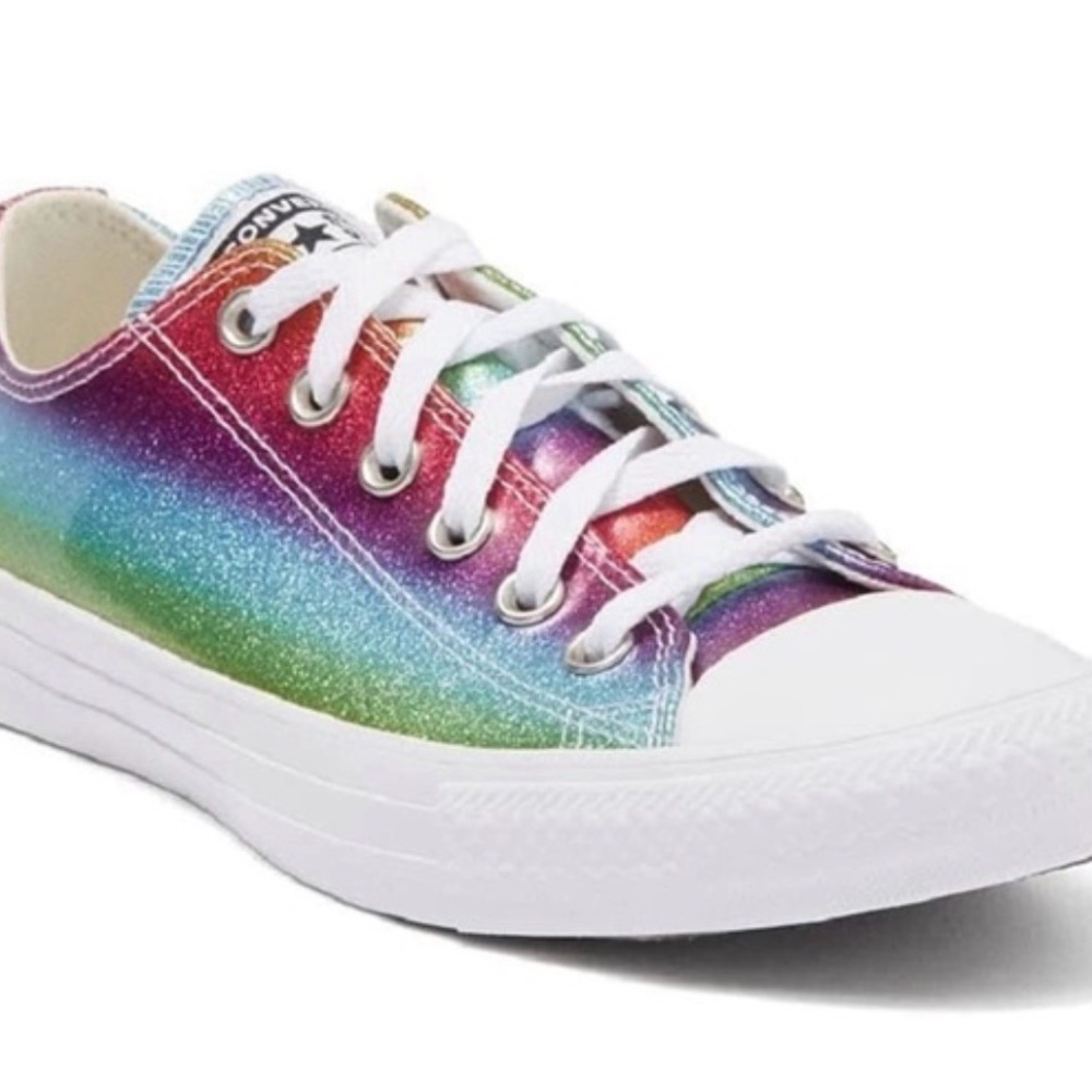 Converse Woman 7, Kids 5.5 Rainbow Glitter Low Top Sneakers - Multi, elegant